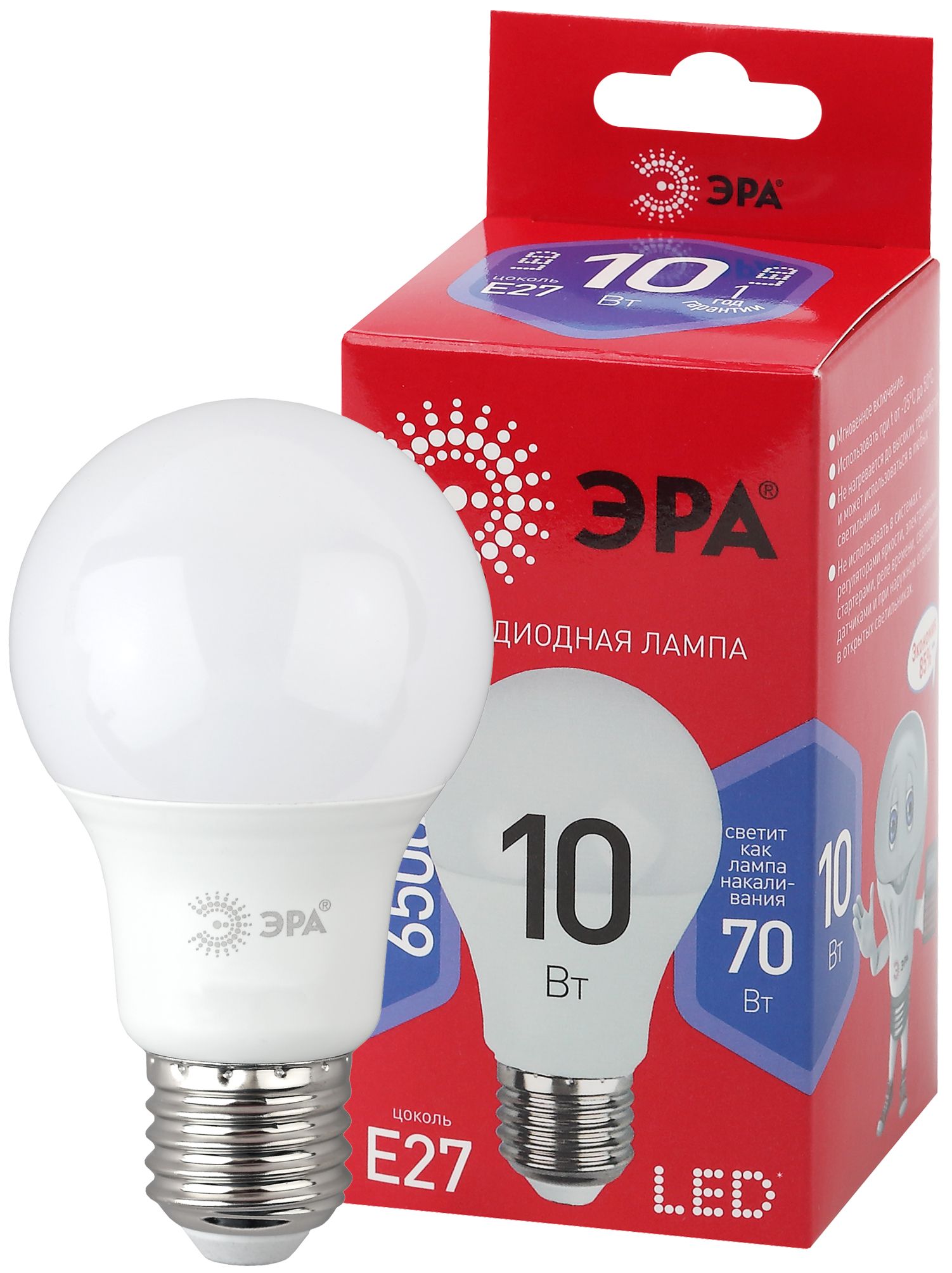 ЭРА LED A60-10W-865-E27 R Лампа светодиодная груша  (диод, груша, 10Вт, хол, E27)