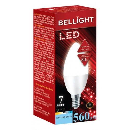 BELLIGHT LED C37 7W 220V E14 4000K Лампа светодиодная Свеча
