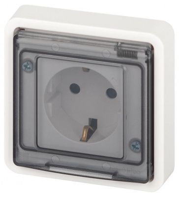 ЭРА 11-2521-01  Розетка Эксперт 11-2521-01 2P+E IP55, 16A-250В, СУ, белый