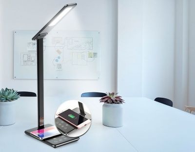 Ambrella DE582 BK черный LED 2700-6400K 6W Светодиодная настольная лампа с беспроводной зарядкой и USB портом