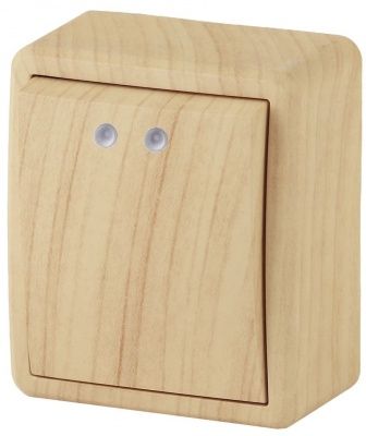 ЭРА 11-1202-11  Выключатель с подсветкой, 10АХ-250В, IP20, ОУ,  Эксперт, сосна (16/160/2400)