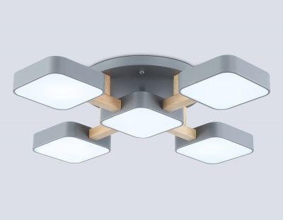 Ambrella FL4882/5 GR/WD Светильник светодиодный подвесной серый/дерево 90W 3000-6000K 675*675*110 (без ПДУ)