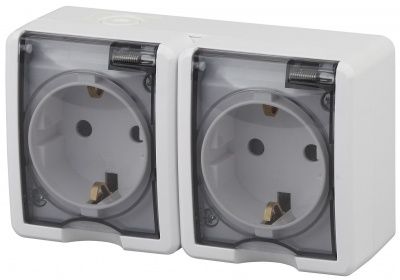 ЭРА Эксперт 11-2403-01 Розетка двойная с заземлением 2x2P+E, IP54,16A-250V, ОУ, Эксперт, белый (1 / 8 / 80)