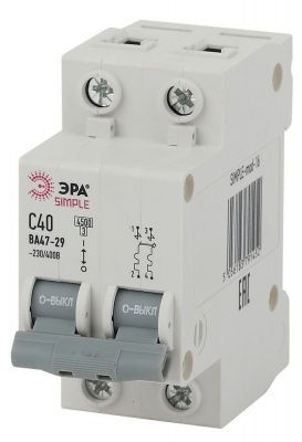 ЭРА SIMPLE-mod-16 Автоматический выключатель 2P 40А (C) 4,5кА ВА47-29 (6/90/1800)