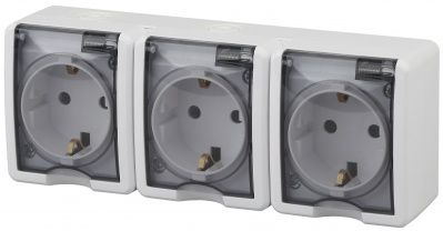 ЭРА Эксперт 11-2405-01 Розетка тройная с заземлением 3x2P+E, IP54,16A-250V, ОУ, белый (1 / 5 / 50)