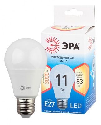 ЭРА QX LED-11 Вт-A60-2700K-E27 Лампа светодиодная груша (арт.A60-15W-827-E27) 10/100