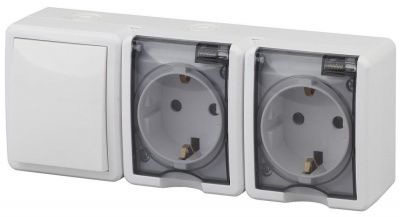 ЭРА Эксперт 11-7403-01 Блок две розетки+выключатель, IP54,16A-10AX-250V, ОУ, белый (1 / 5 / 50)