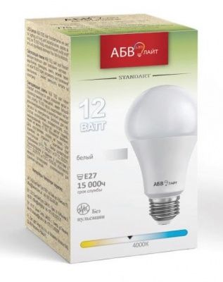 АБВ LED лайт Standart A60 12W E27 6500К  Лампа светодиодная груша