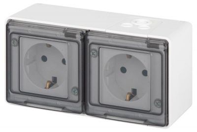 ЭРА 11-2503-01  Розетка Эксперт 11-2503-01 2х2P+E гориз. IP55, 16A-250В, ОУ, белый