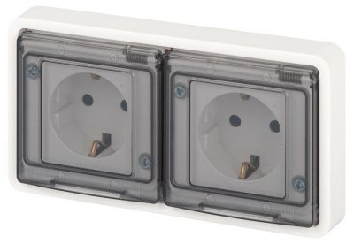 ЭРА 11-2523-01  Розетка Эксперт 11-2523-01 2х2P+E гориз. IP55, 16A-250В, СУ, белый