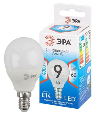 ЭРА QX LED P45-9Вт-P45-4000K-E14 Лампа светодиодная шарик (арт.P45-10W-840-E14) (нейтр бел свет)