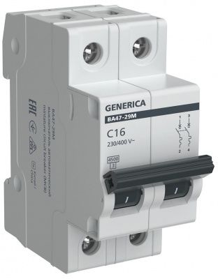 GENERICA Авт. выкл. ВА47-29m 2P 16А 4,5кА C (1 / 6 / 72)