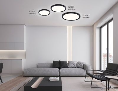 Ambrella FZ1904 BK Свет-ник светод-ный ультратонкий черный IP54 20W 3000K-6500K CCT-переключатель D300*25 (Без ПДУ) 3000K - тепл. бел. свет